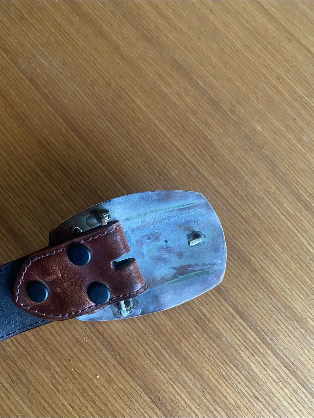 Western Leather Belt with Large inlayed Buckle Brown silver 42